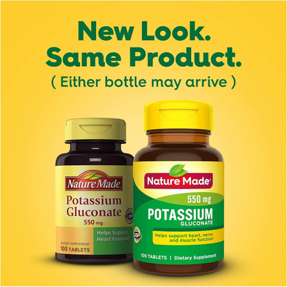 Nature Made Potassium Gluconate 550 mg, 100 Tablets | USP Verified
