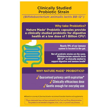 Nature Made Probiotic Capsules 1 Billion CFU BB-12 – 30 Day Supply