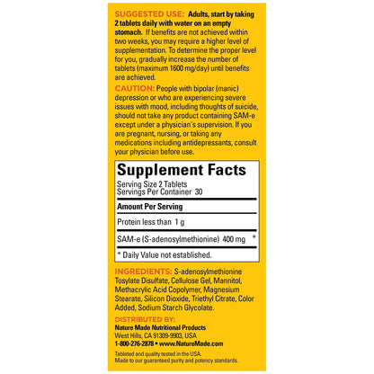 Nature Made SAM-e 200 mg Complete: Mood & Joint Support, 60 Tablets