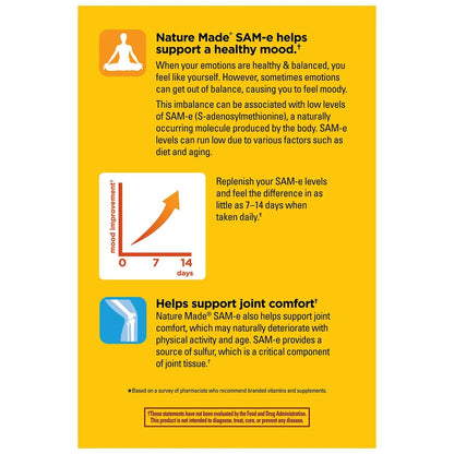 Nature Made SAM-e Complete 400 mg - 60 Enteric Coated Tablets | Mood & Joint Support