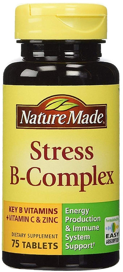 Nature Made Stress B-Complex Tablets with Vitamin C & Zinc – 75 Count (Pack of 6)