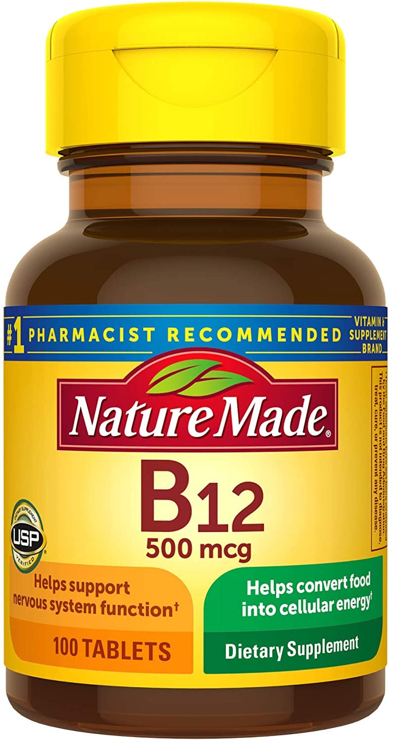 Nature Made Vitamin B-12 500 mcg Tablets - Pack of 2 (100 count per bottle) | 200 Tablets Total