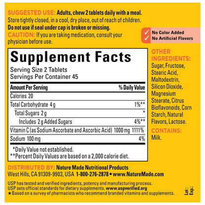 Nature Made Extra Strength Vitamin C 1000 mg Chewable | 90 Tablets | Immune Support