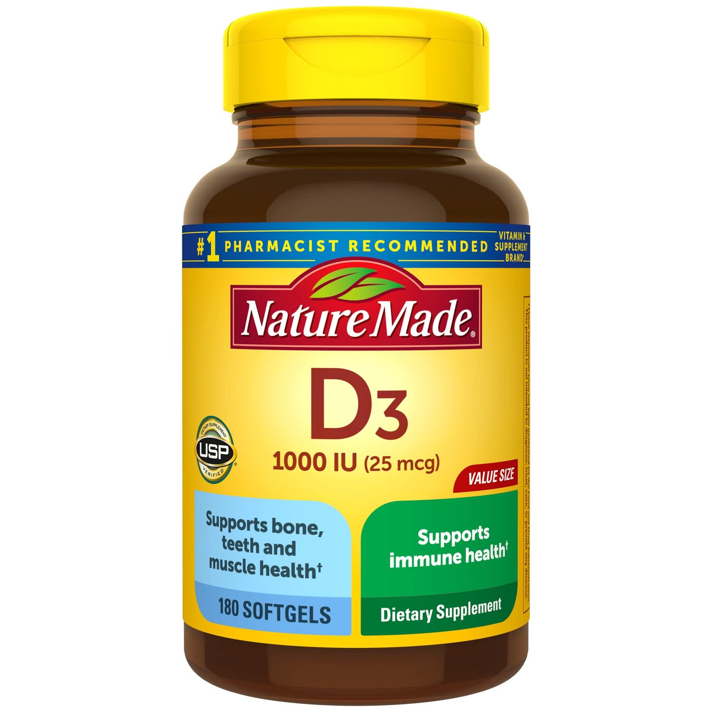 Nature Made Vitamin D3 1000 IU Softgels – 180 Count | Bone, Teeth, Muscle & Immune Health