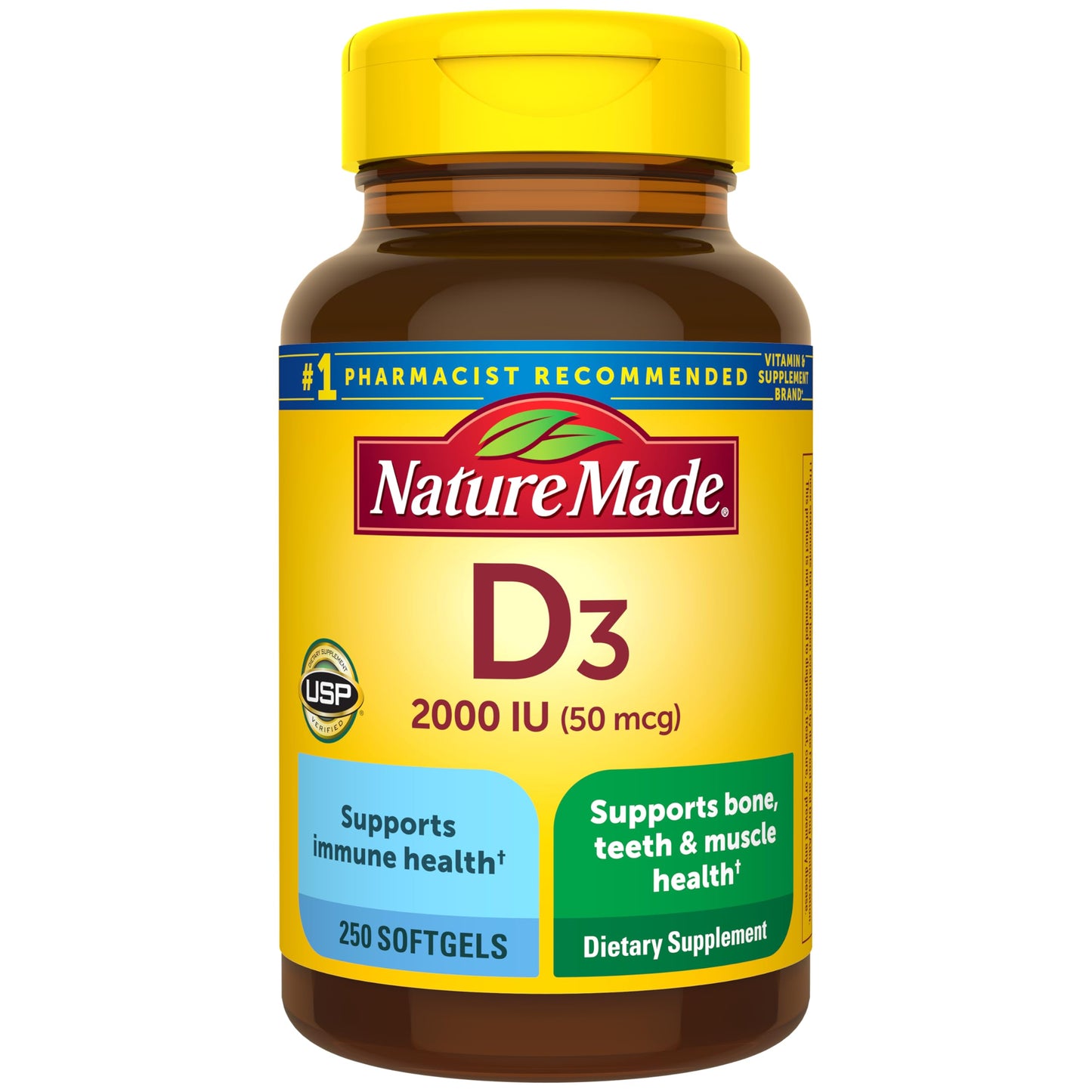 Nature Made Vitamin D3 2000 IU Softgels (50 mcg) – 250 Count | Immune & Bone Health