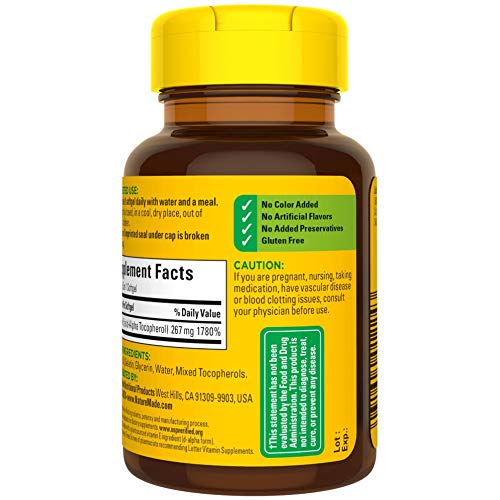Nature Made Plant Sourced Vitamin E 267 mg (400 IU) d-Alpha Softgels – 3-Pack, 100 Softgels Each