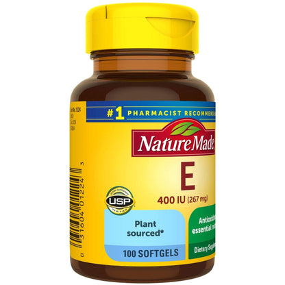 Nature Made Plant Sourced Vitamin E 267 mg (400 IU) d-Alpha Softgels – 3-Pack, 100 Softgels Each