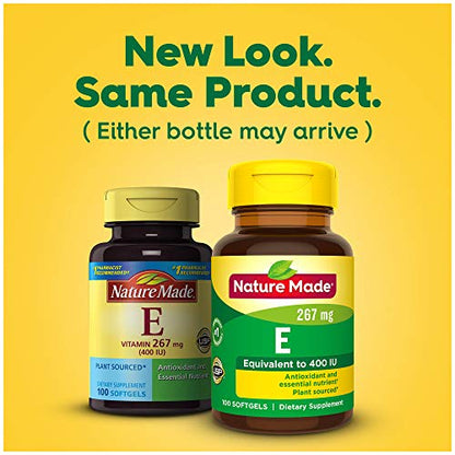 Nature Made Plant Sourced Vitamin E 267 mg (400 IU) d-Alpha Softgels – 3-Pack, 100 Softgels Each