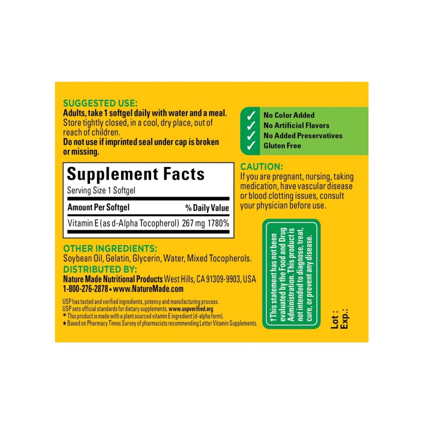 Nature Made Plant Sourced Vitamin E 267 mg (400 IU) d-Alpha Softgels – 3-Pack, 100 Softgels Each