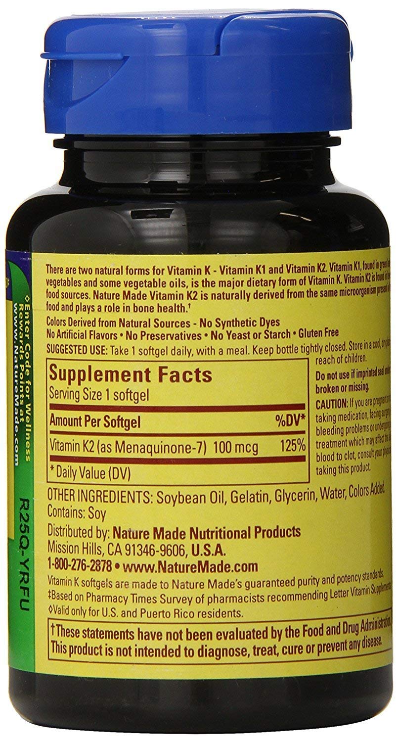Nature Made Vitamin K2 100 mcg Softgels – 30 Count | Dietary Supplement