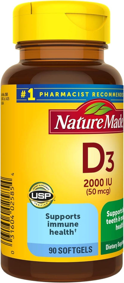 Nature Made Vitamin D3 2000 IU Liquid Softgels – 3-Pack (90 ea per bottle)
