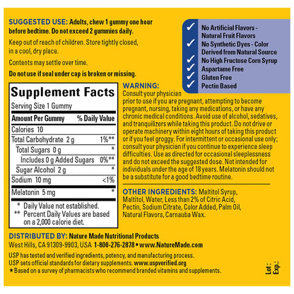 Nature Made Zero Sugar Melatonin Gummies 5mg – 70 Count, 70-Day Supply | Drug-Free Sleep Aid