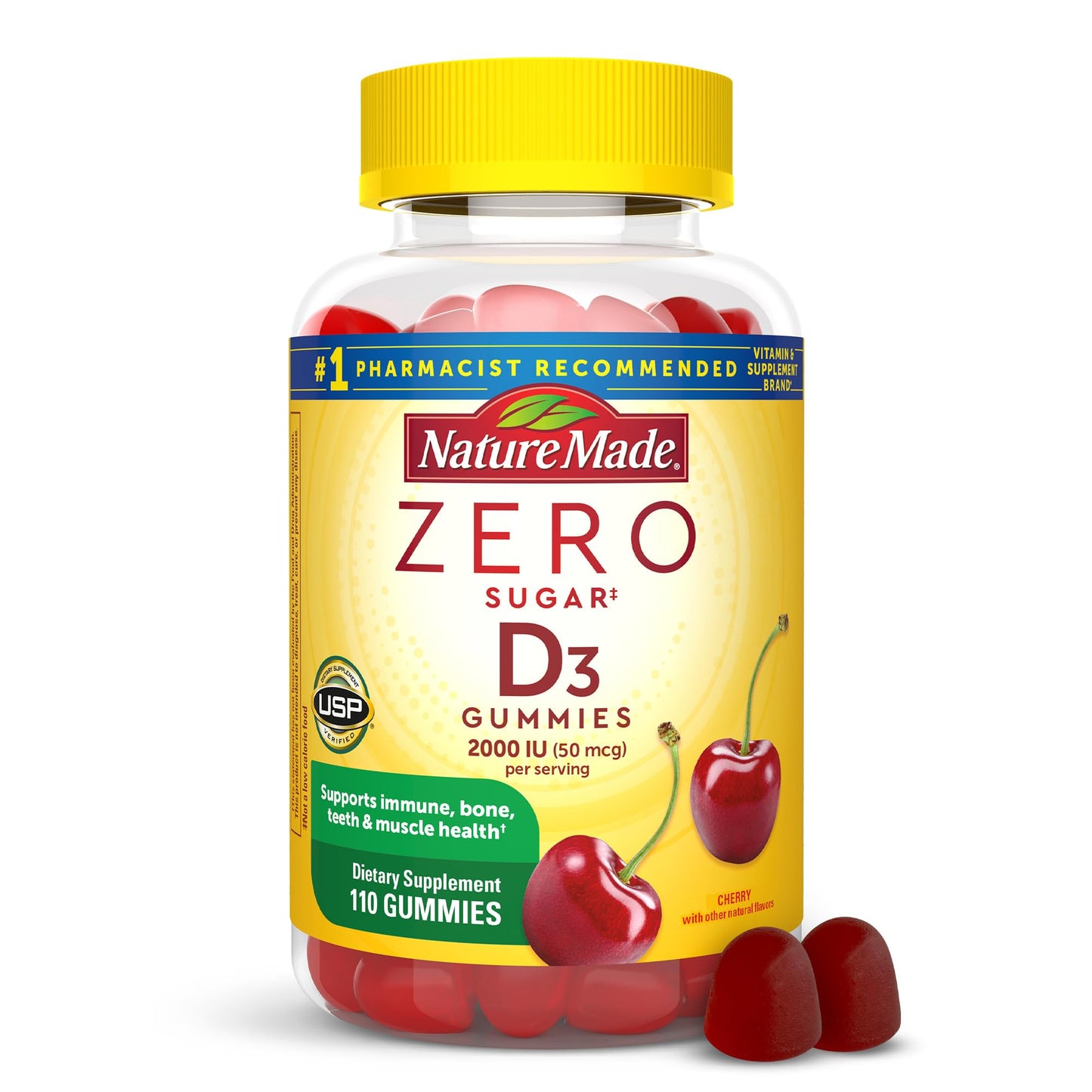 Nature Made Zero Sugar Vitamin D3 Gummies 2000 IU (50 mcg) – 55 Day Supply