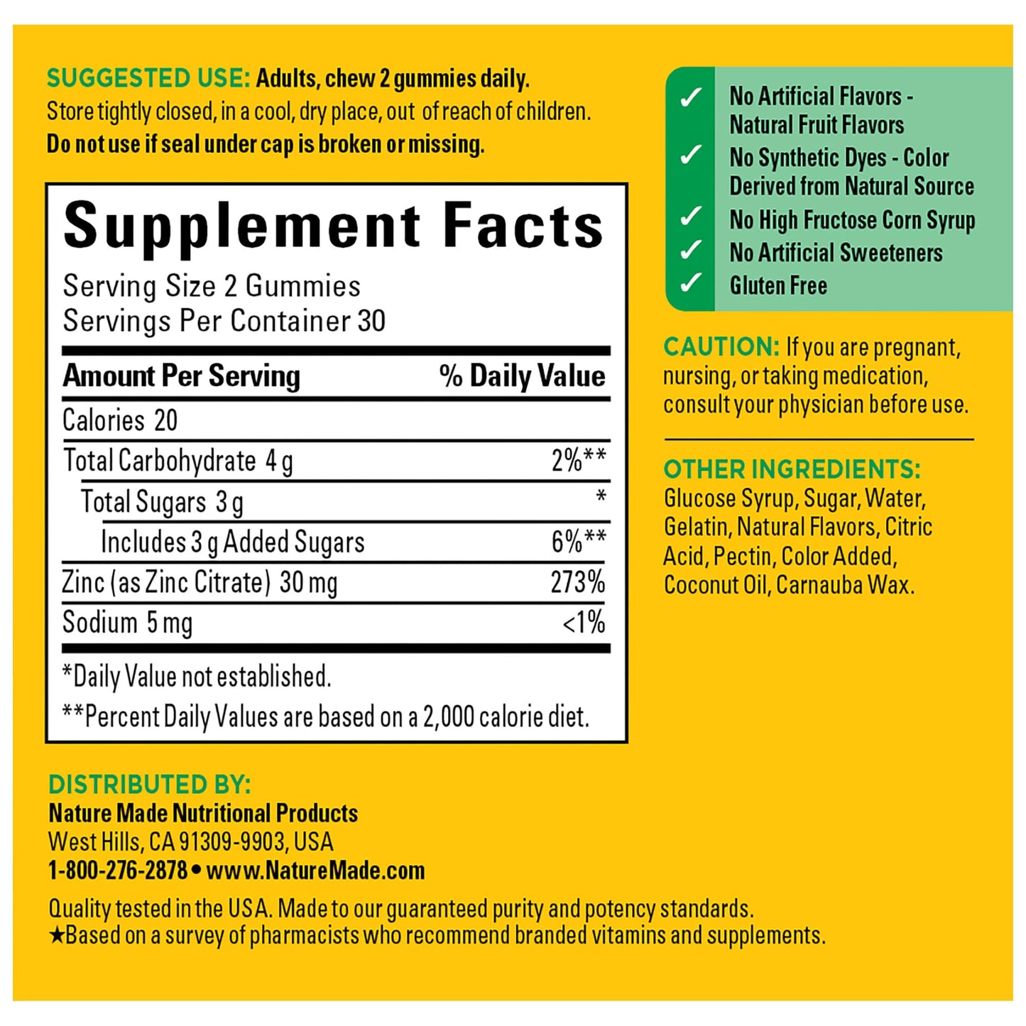 Nature Made Zinc 30 mg Gummies – Immune Support & Antioxidant Health, 60-Count