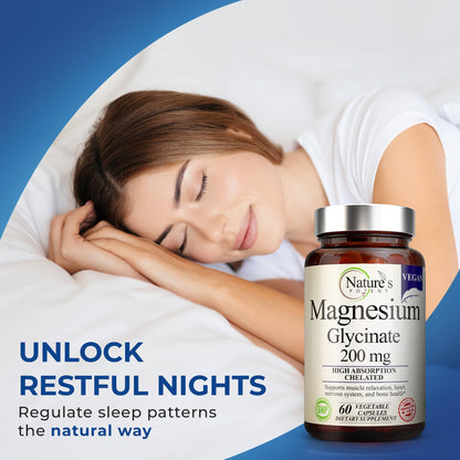 Nature’s Potent Magnesium Glycinate 200mg – High Absorption Chelated Magnesium | Sleep, Calm & Muscle Support | Vegan, 60 Capsules