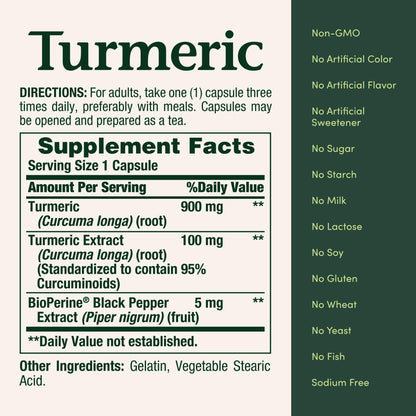 Nature's Bounty Turmeric with Black Pepper Extract 1000mg – Antioxidant Support, 60 Capsules