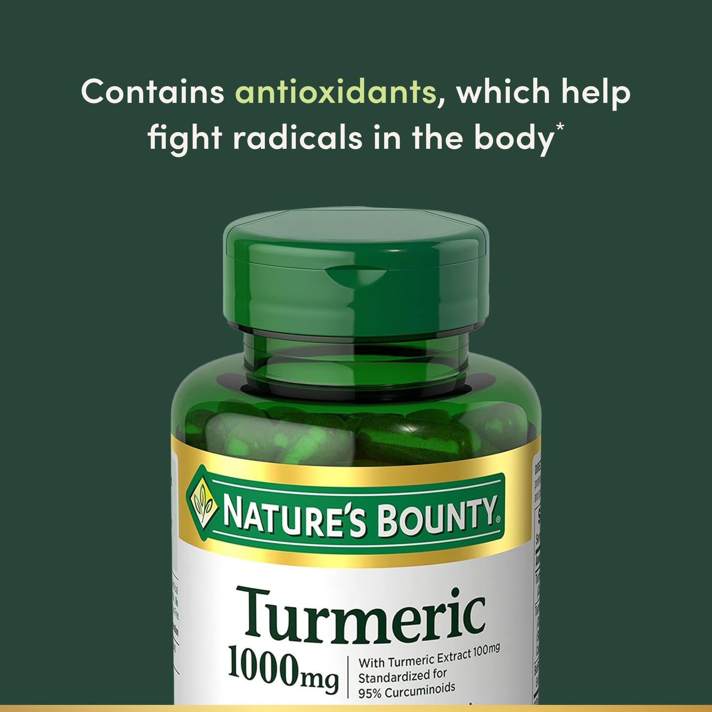 Nature's Bounty Turmeric with Black Pepper Extract 1000mg – Antioxidant Support, 60 Capsules