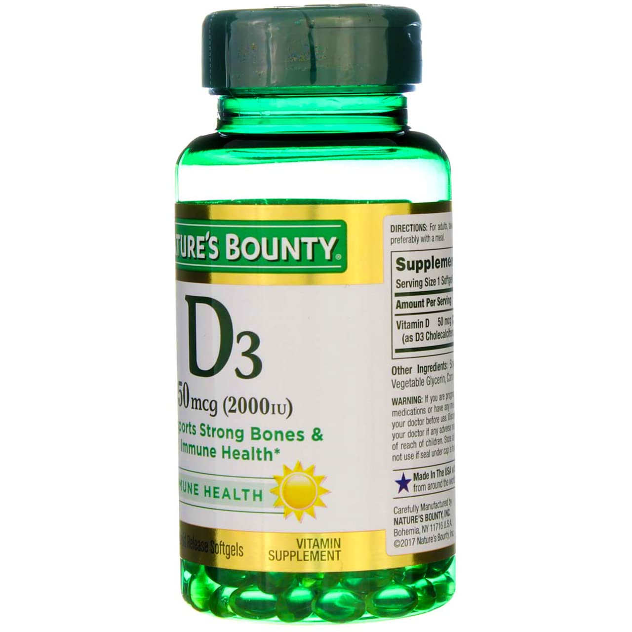 Nature's Bounty Vitamin D3 2000 IU Softgels Pack of 4 (150 ea)