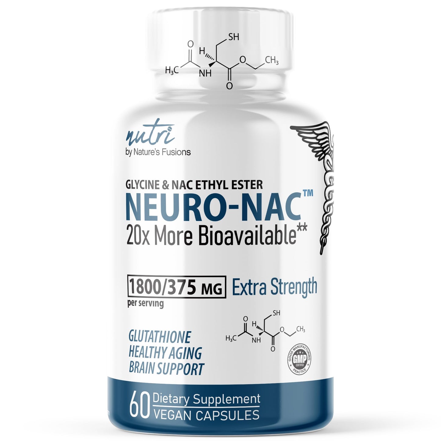 Nature's Fusions Neuro NAC Supplement 375mg Extra Strength + 1800mg Glycine – NACET for 20x Bioavailability & 10x Glutathione Boost
