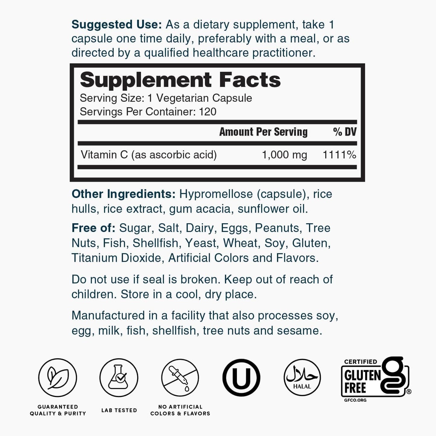 Nature's Lab Vitamin C 1000mg Per Capsule - Supports Immune System Health, 120 Count (Pack of 1)