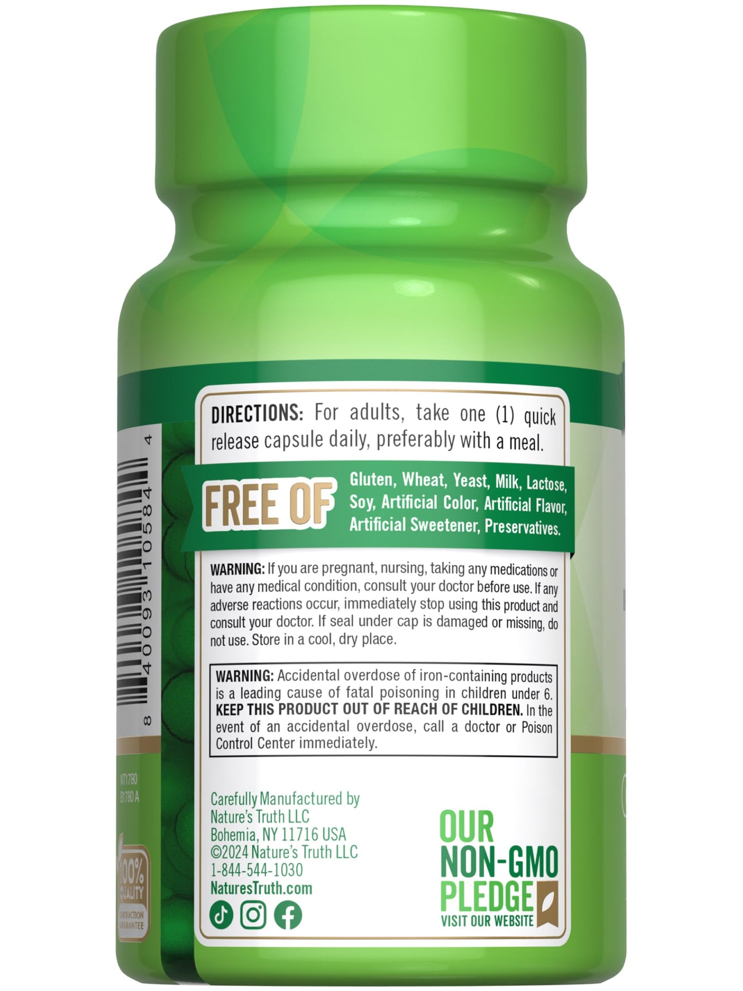 Nature's Truth Iron Supplement for Women & Men | 28 mg Iron Bisglycinate | 90 Capsules Pack of 2 | Non-GMO, Gluten Free