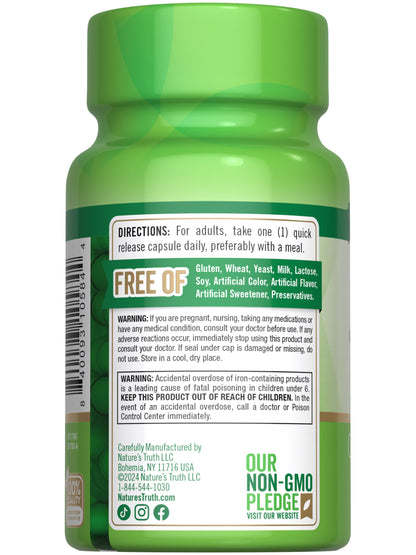Nature's Truth Iron Supplement for Women & Men | 28 mg Iron Bisglycinate | 90 Capsules Pack of 2 | Non-GMO, Gluten Free