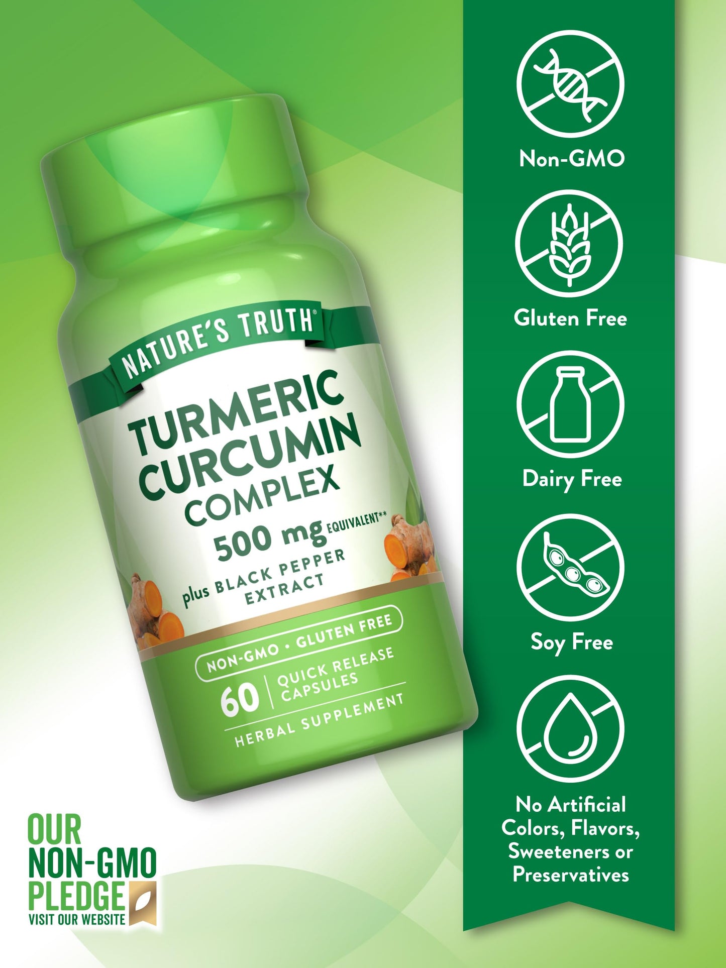 Nature's Truth Turmeric Curcumin with Black Pepper Extract - 500mg, 60 Capsules | Non-GMO & Gluten-Free