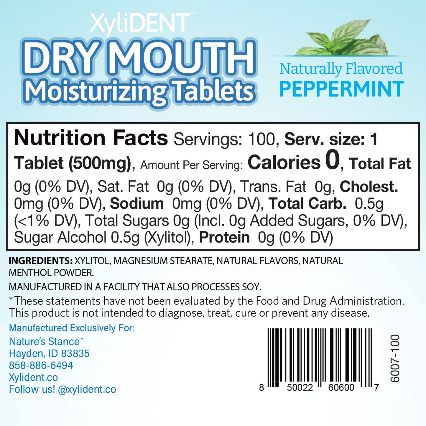 Nature's Stance XyliDENT Dry Mouth Tablets – Stimulate Saliva & Fresh Breath (Peppermint)