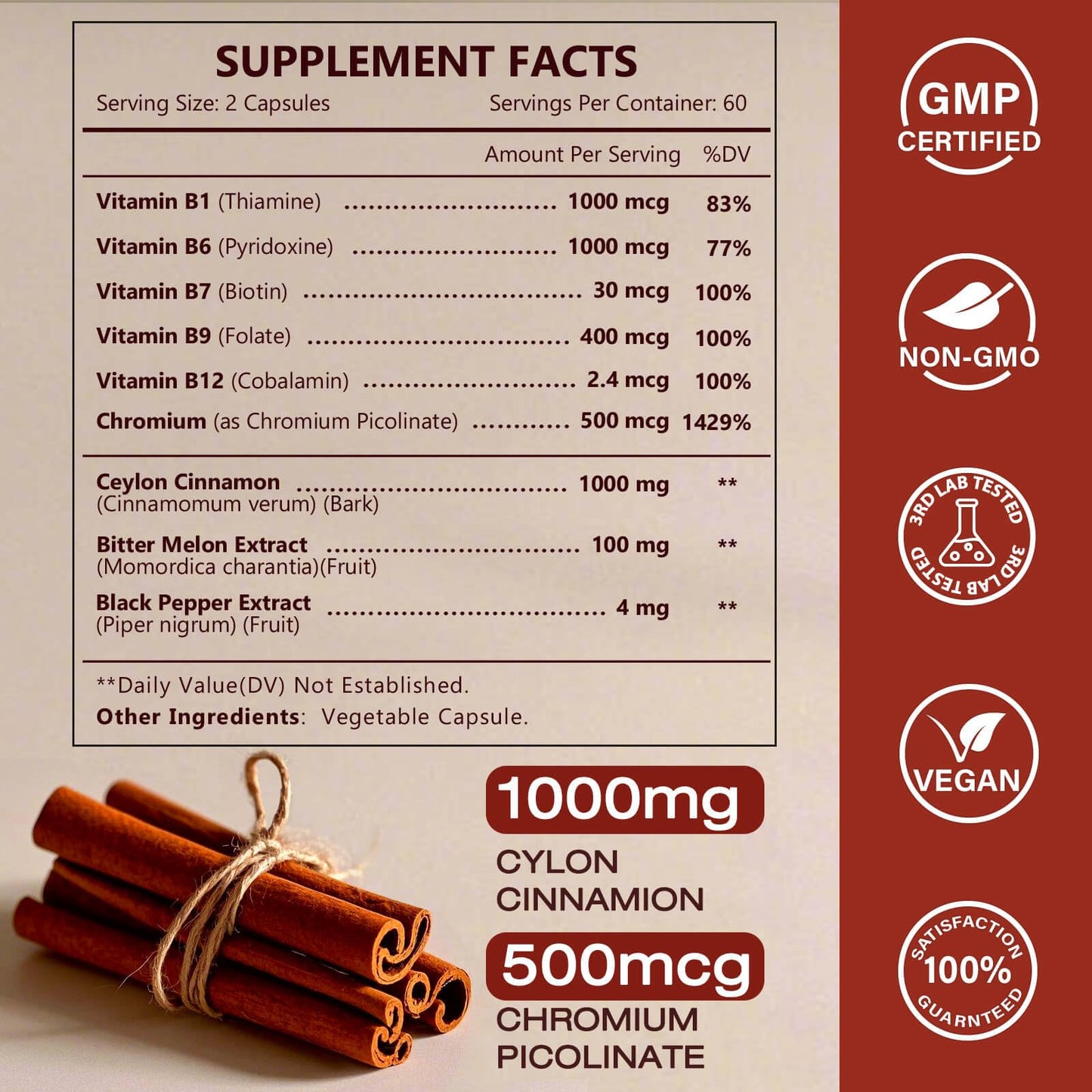 NATURE TARGET Ceylon Cinnamon Capsules – Cinnamon + Chromium + Bitter Melon, Vegetarian, 120 Capsules