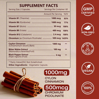 NATURE TARGET Ceylon Cinnamon Capsules – Cinnamon + Chromium + Bitter Melon, Vegetarian, 120 Capsules
