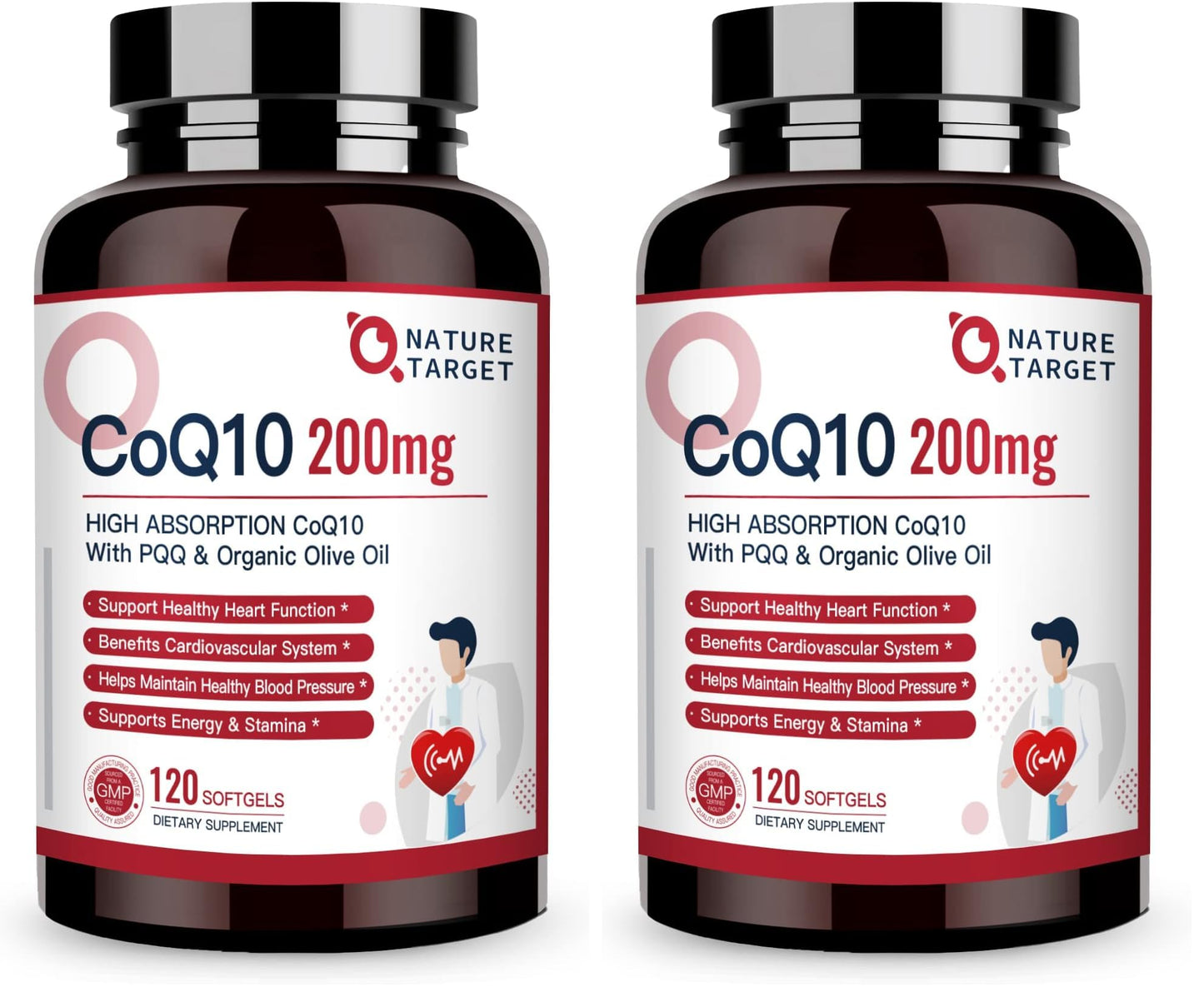 Nature Target CoQ10 200mg Softgels + PQQ with Organic Olive Oil – High Absorption, 240 Softgels (Pack of 2)