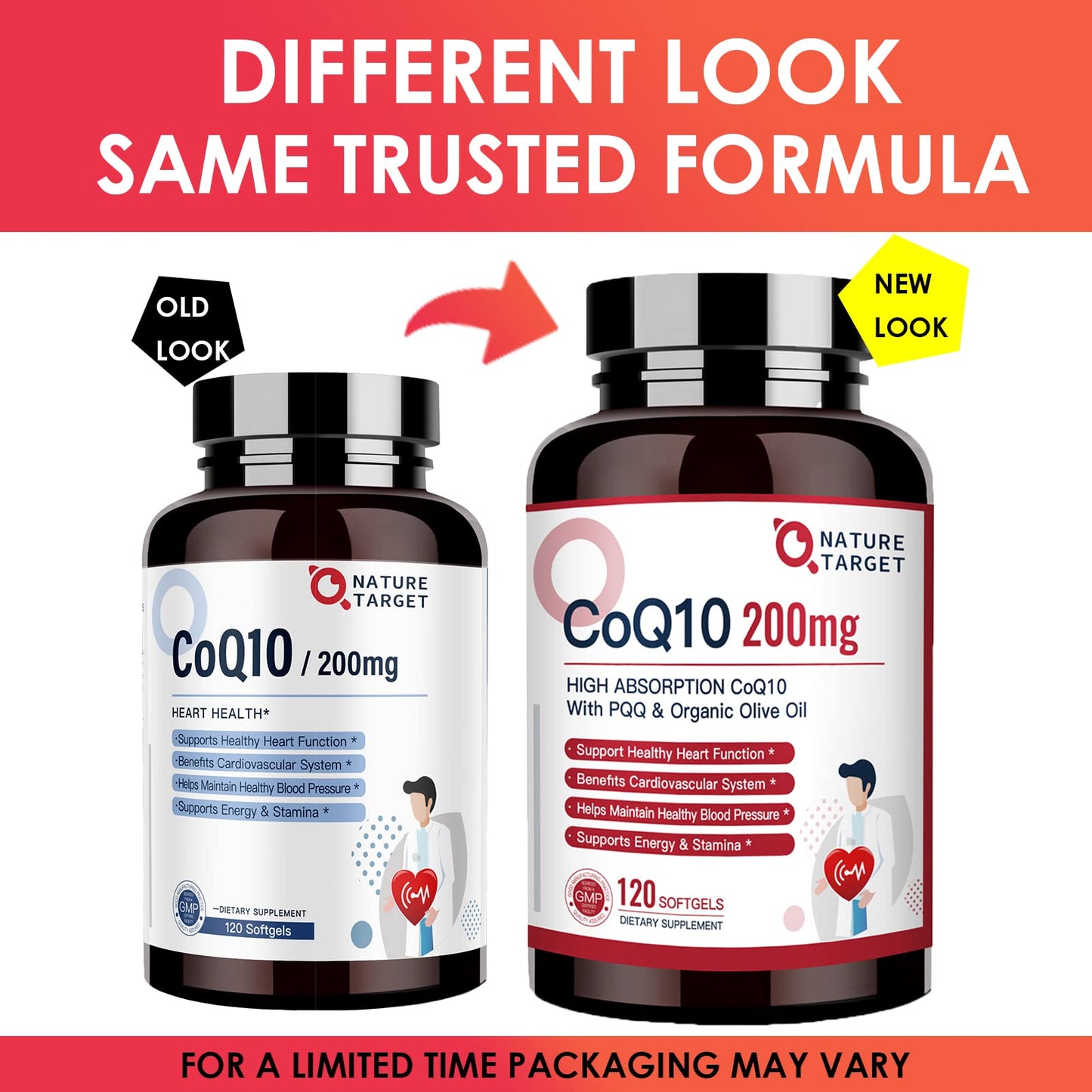 Nature Target CoQ10 200mg Softgels + PQQ with Organic Olive Oil – High Absorption, 240 Softgels (Pack of 2)
