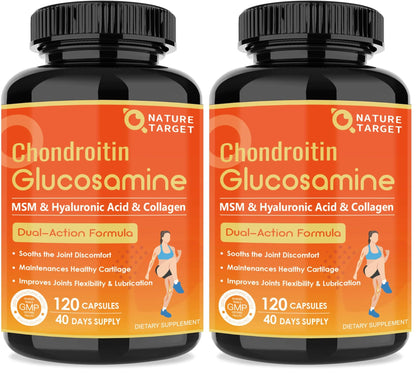 NATURE TARGET Glucosamine Chondroitin Joint Support – MSM, Collagen & Turmeric, Shellfish-Free, 120 Caps (Pack of 2)