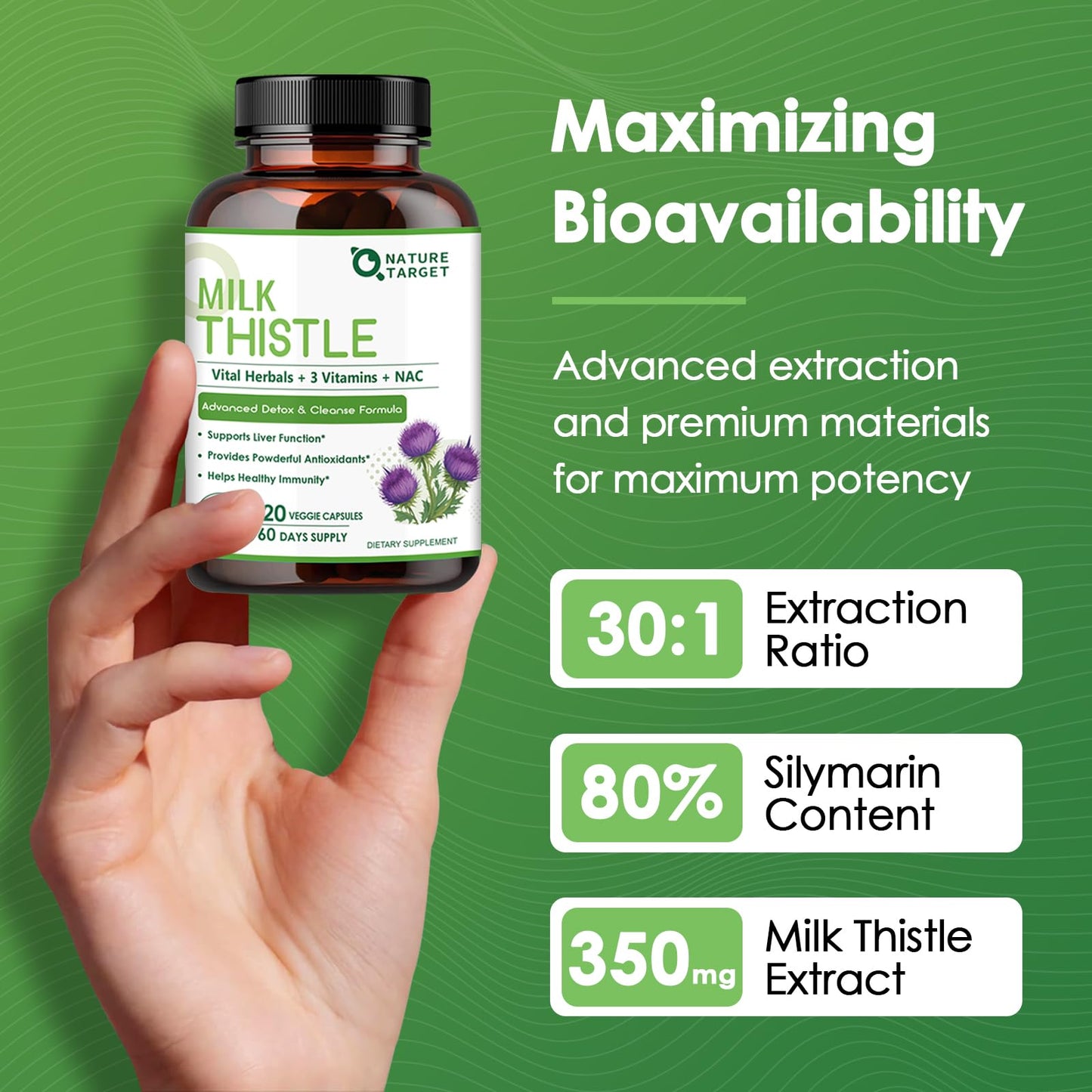 Nature Target Milk Thistle Liver Detox 350mg 30:1 | 120 Veggie Capsules
