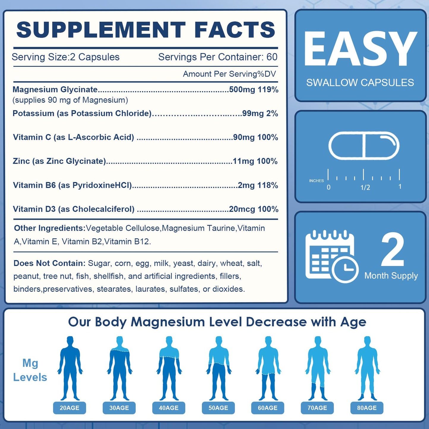 NATURE TARGET Magnesium Glycinate 500mg with Zinc & Vitamin D3 – Muscle, Nerve & Bone Support, Heart Health & Immune Support (Pack of 2, 240 Capsules)