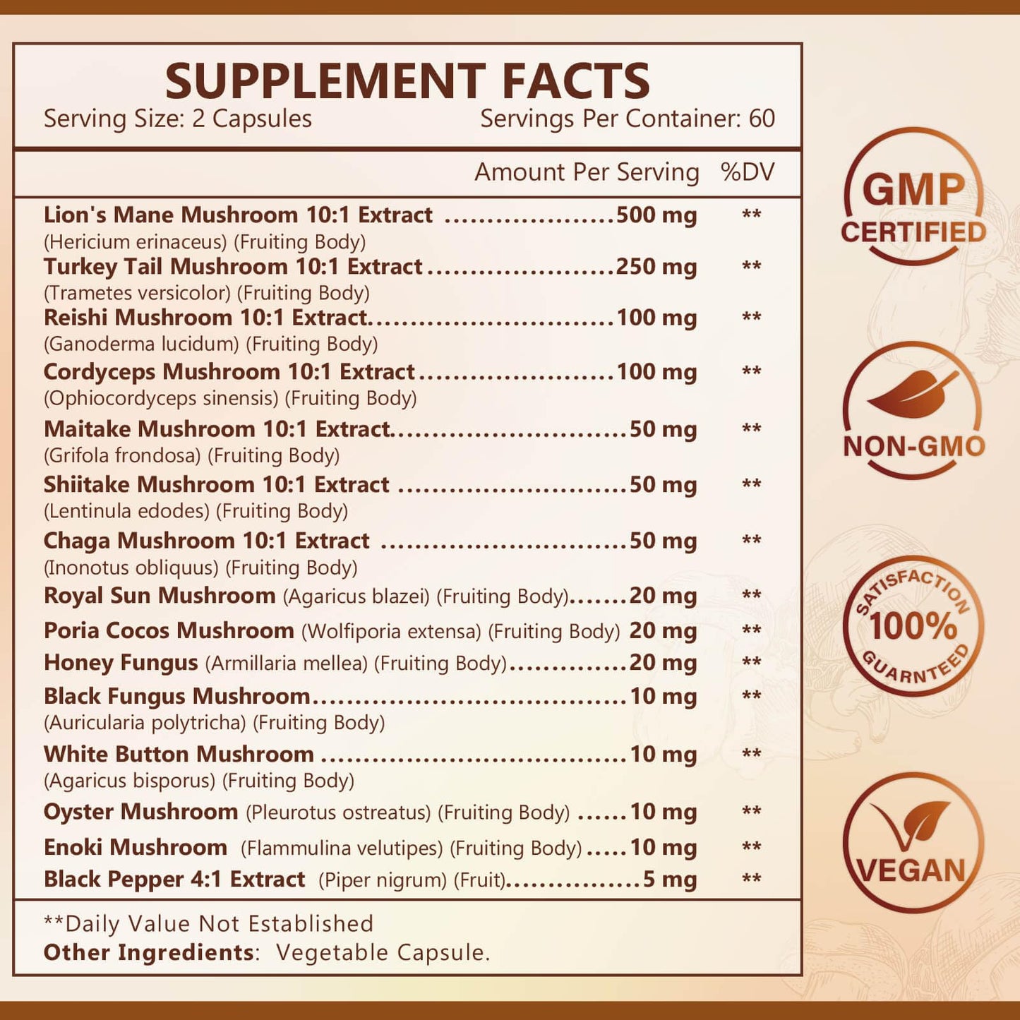 NATURE TARGET Mushroom Supplement, Mushroom Complex with Lion's Mane, Turkey Tail, Reishi, Cordyceps, Shiitake, 14-in-1 Mushrooms for Memory and Focus, 120 Capsules