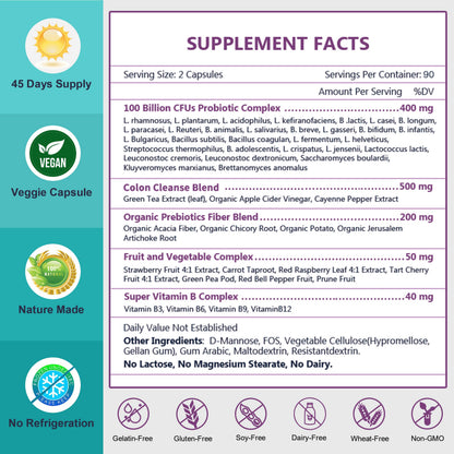 NATURE TARGET Probiotics for Women & Men – 100B CFU, 30 Strains, 180 Veggie Capsules per Pack, Pack of 2 (180 Days)