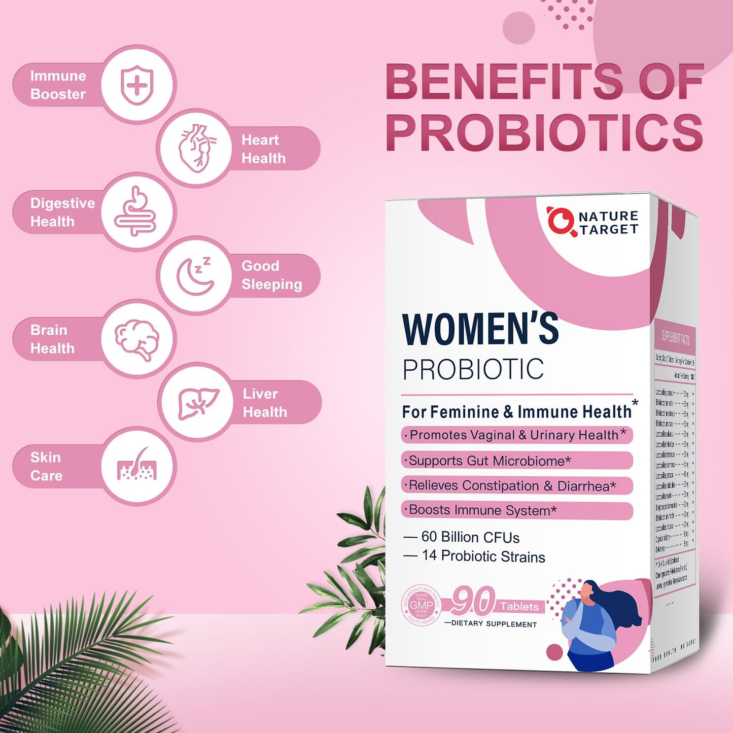 Nature Target Probiotics for Women - 60B CFUs with Cranberry & D-Mannose