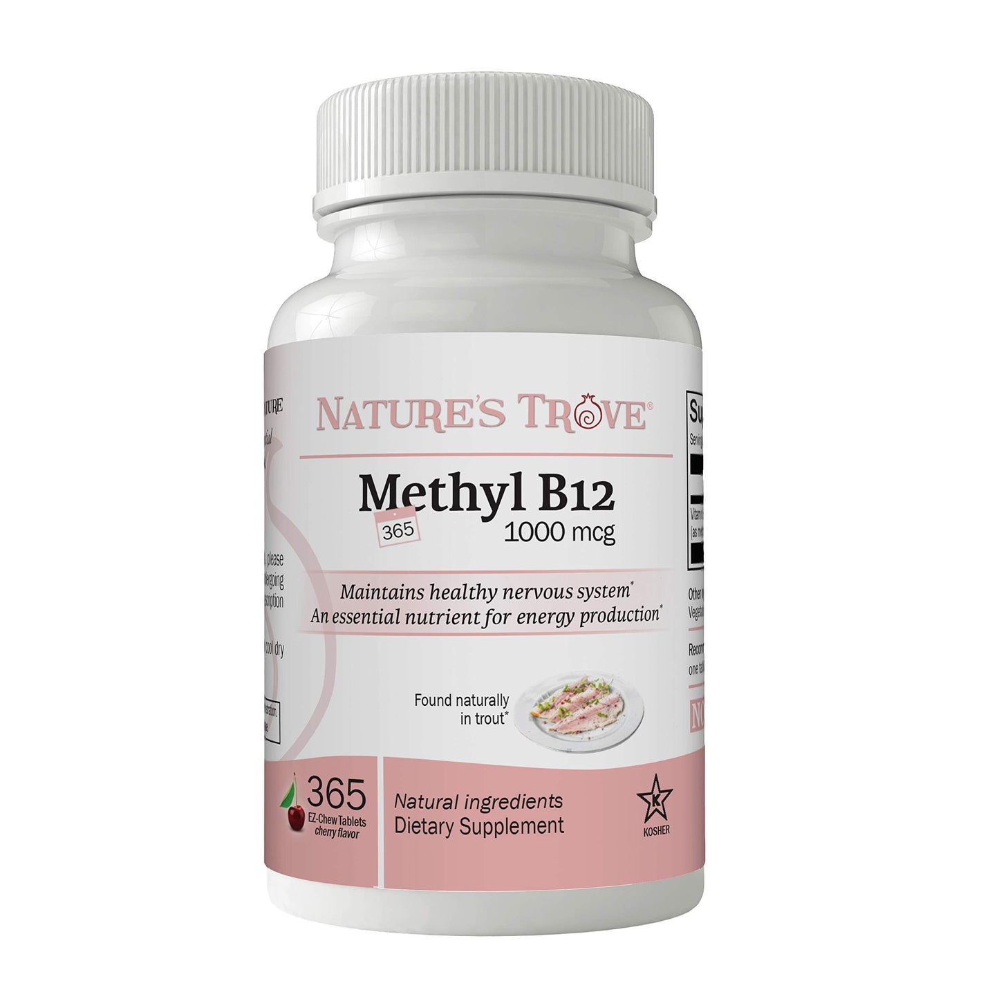 Nature's Trove Vitamin B12 Methylcobalamin 1000 mcg – 365 Cherry Flavor Chewables