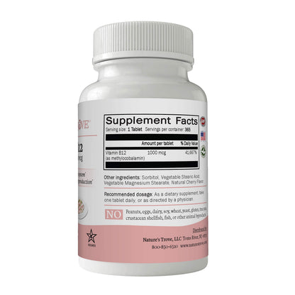 Nature's Trove Vitamin B12 Methylcobalamin 1000 mcg – 365 Cherry Flavor Chewables