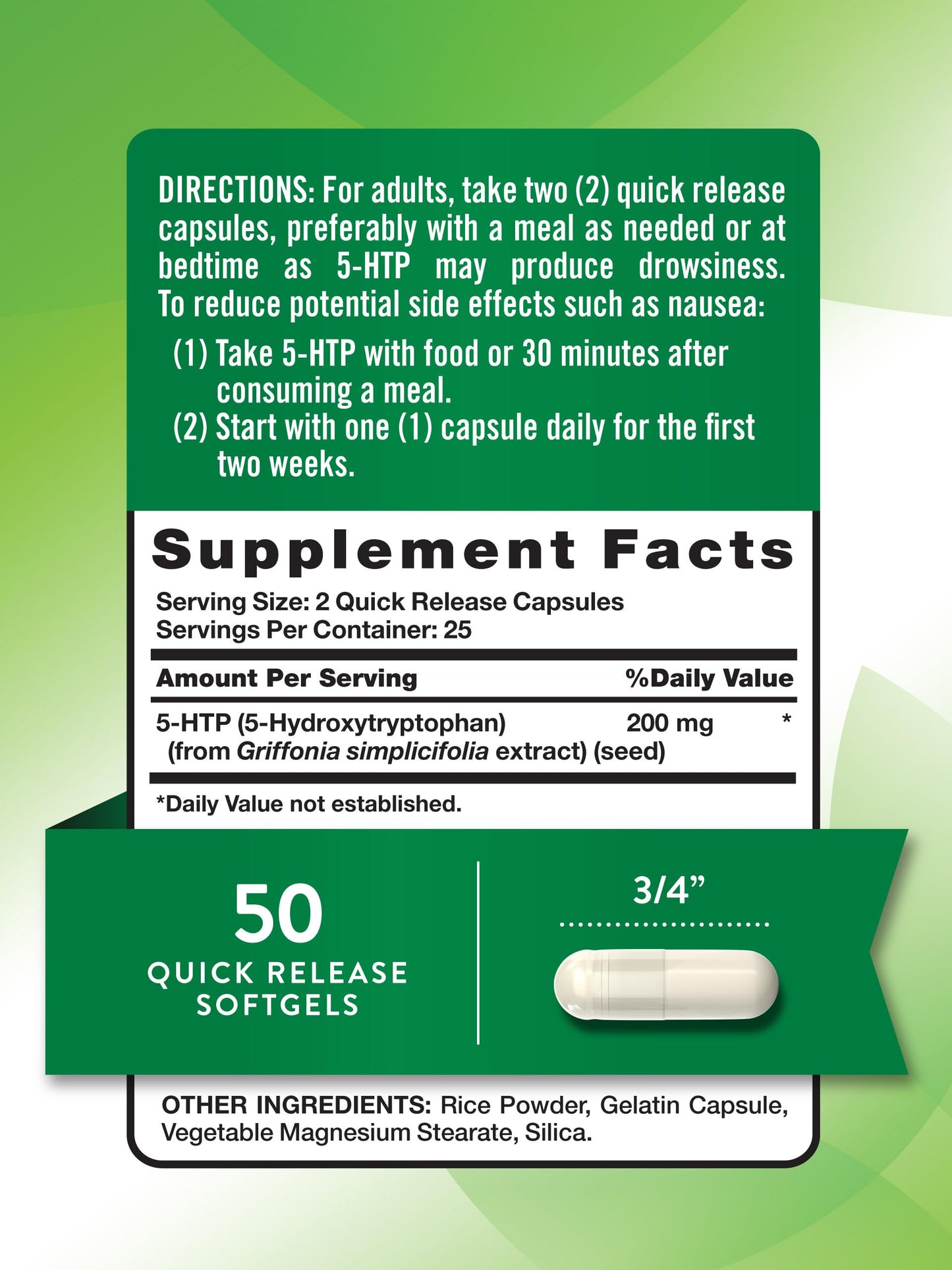 Nature's Truth 5HTP 200mg Capsules | 50 Count | 5-Hydroxytryptophan | Non-GMO & Gluten Free