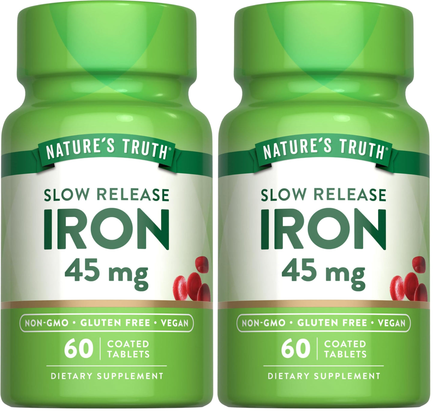 Nature's Truth Iron Supplement 45 mg | 60 Pills | Pack of 2 | Non-GMO & Gluten Free