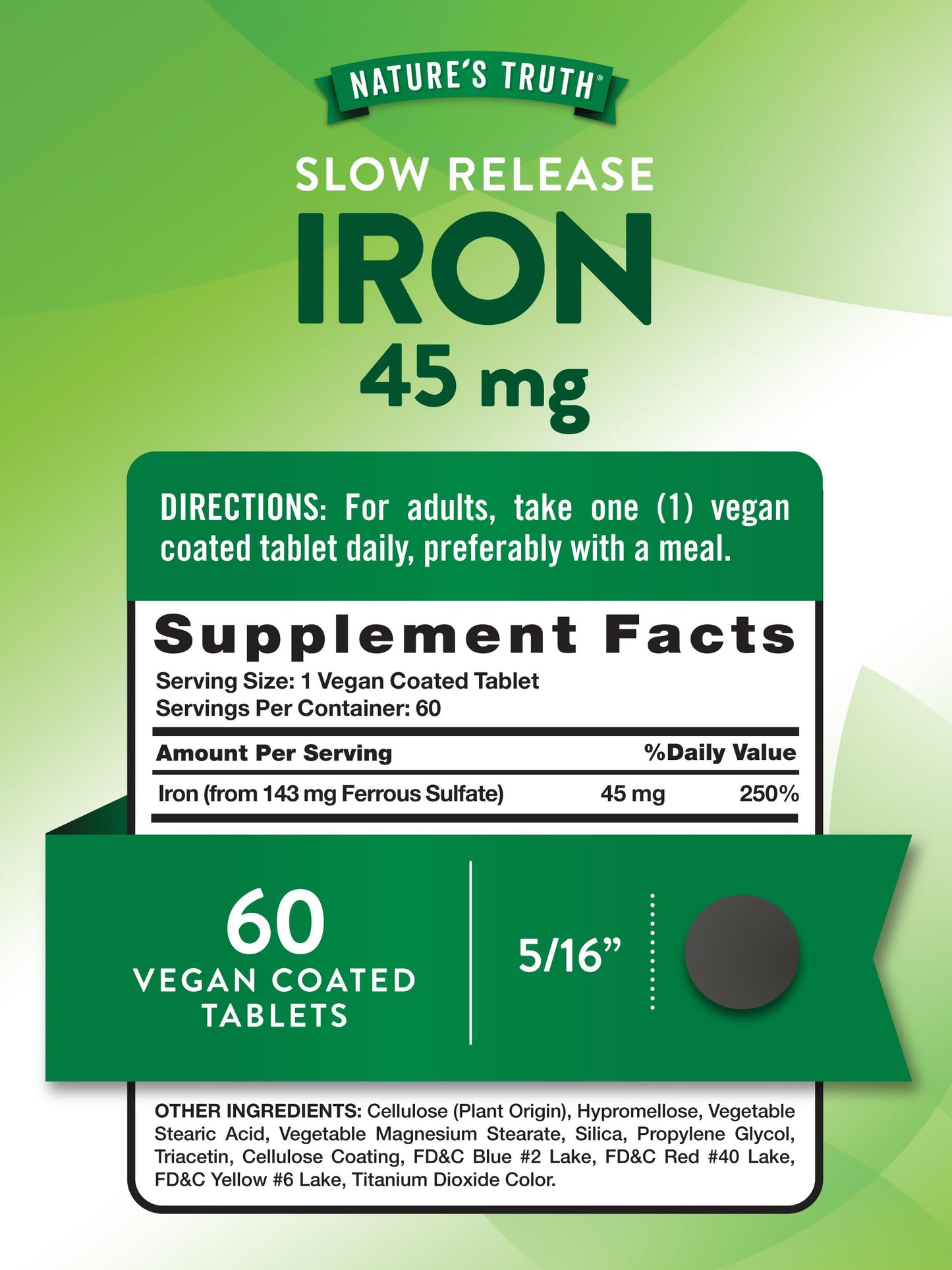 Nature's Truth Iron Supplement 45 mg | 60 Pills | Pack of 2 | Non-GMO & Gluten Free