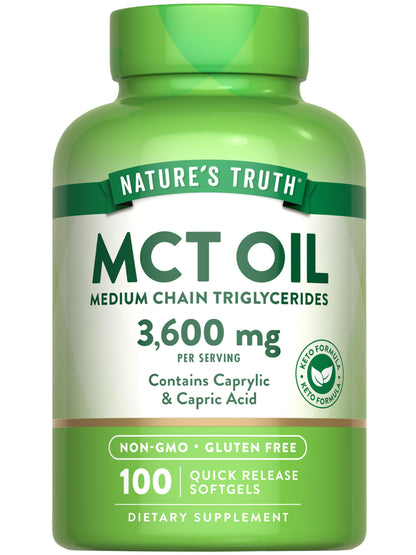 Nature's Truth MCT Oil Pills 3600mg – 100 Softgels | Keto Friendly, Caprylic & Capric Acid