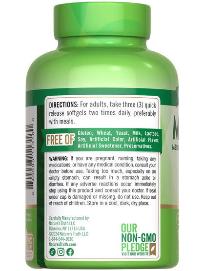 Nature's Truth MCT Oil Pills 3600mg – 100 Softgels | Keto Friendly, Caprylic & Capric Acid