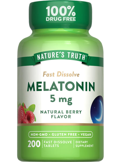 Nature's Truth Melatonin 5mg Fast Dissolve – 200 Count | Vegan & Gluten Free