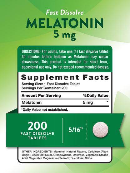 Nature's Truth Melatonin 5mg Fast Dissolve – 200 Count | Vegan & Gluten Free