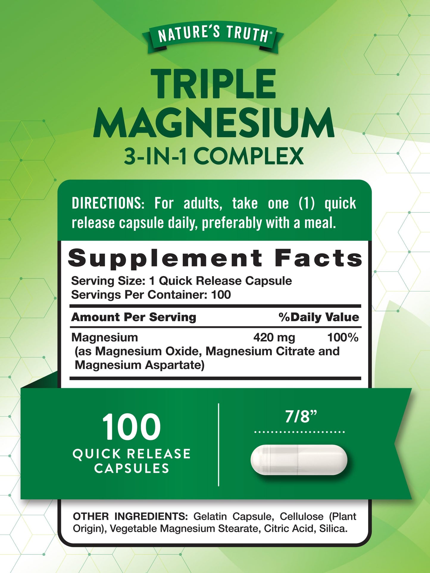 Nature's Truth Triple Magnesium Complex – 100 Capsules | Non-GMO & Gluten Free