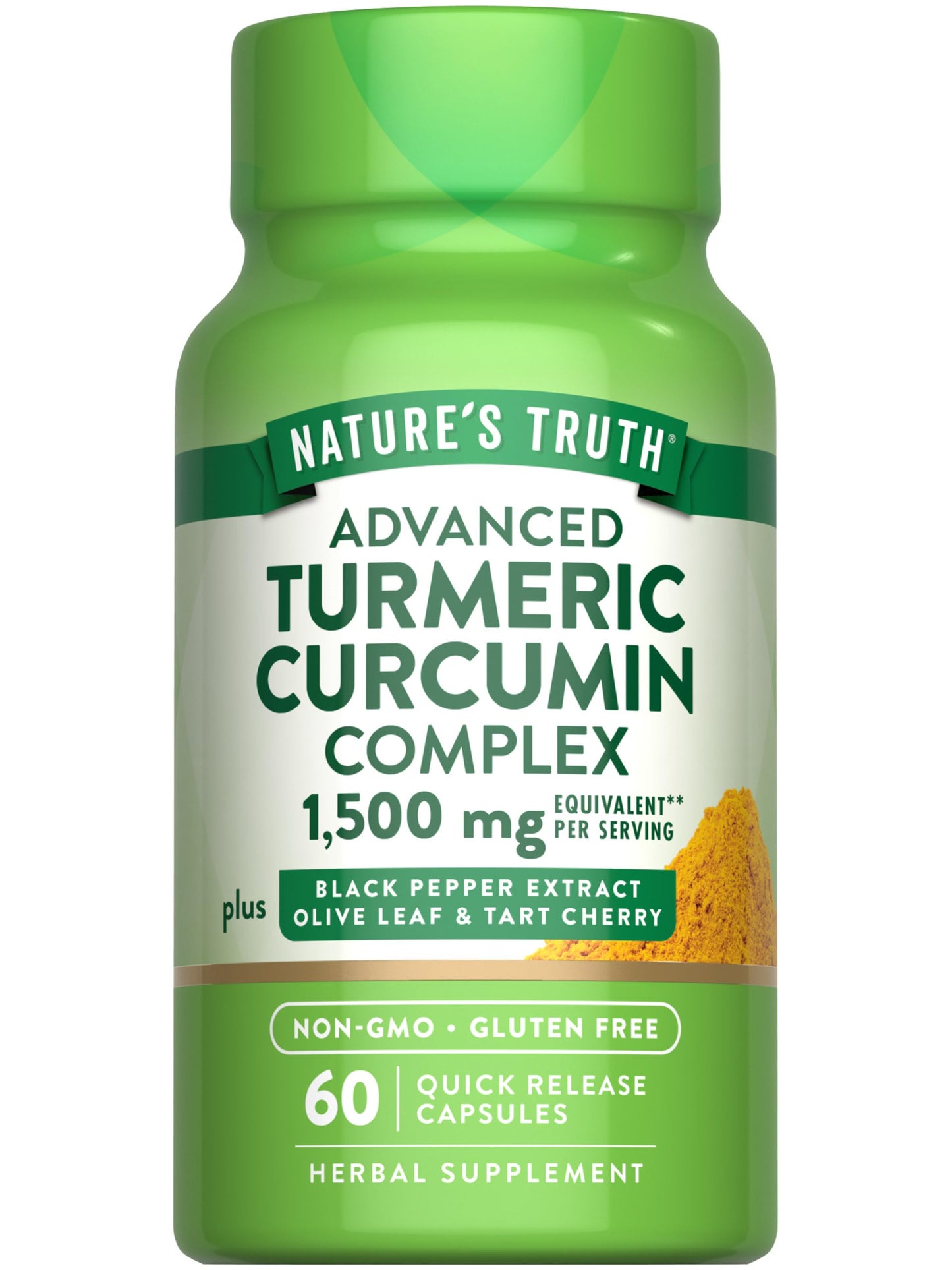 Nature's Truth Turmeric Curcumin 1500 mg – 60 Capsules | Black Pepper, Olive Leaf & Tart Cherry | Non-GMO & Gluten Free
