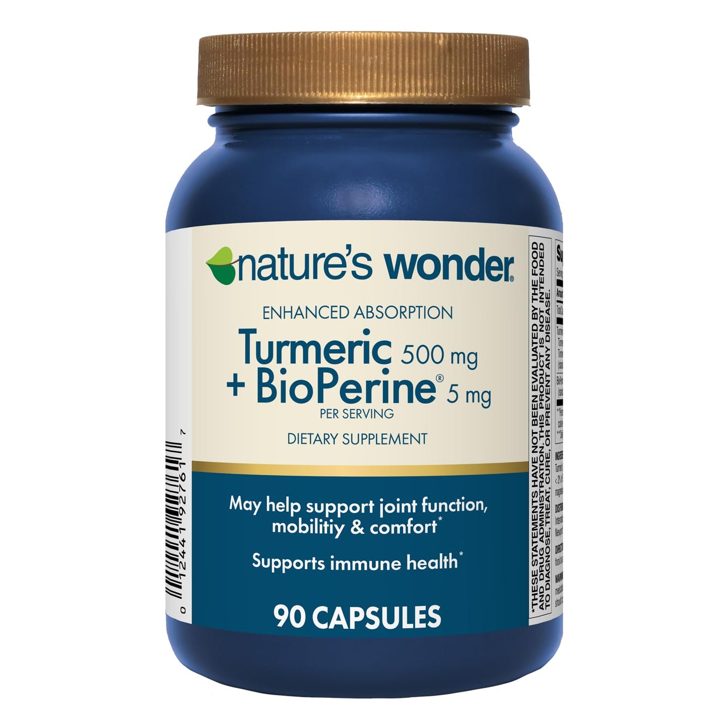 Nature's Wonder Turmeric Supplement with BioPerine 500mg - 90 Vegetarian Capsules
